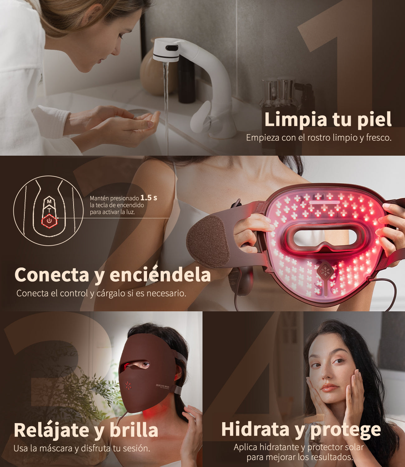 Máscara Facial de Terapia de Luz LED